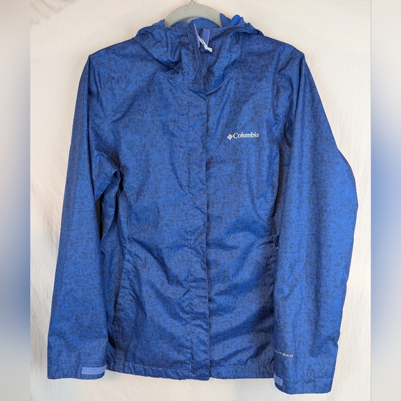 Columbia Windbreaker In Excellent Condition Size Medium Blue With Black Abstract - Picture 1 of 14